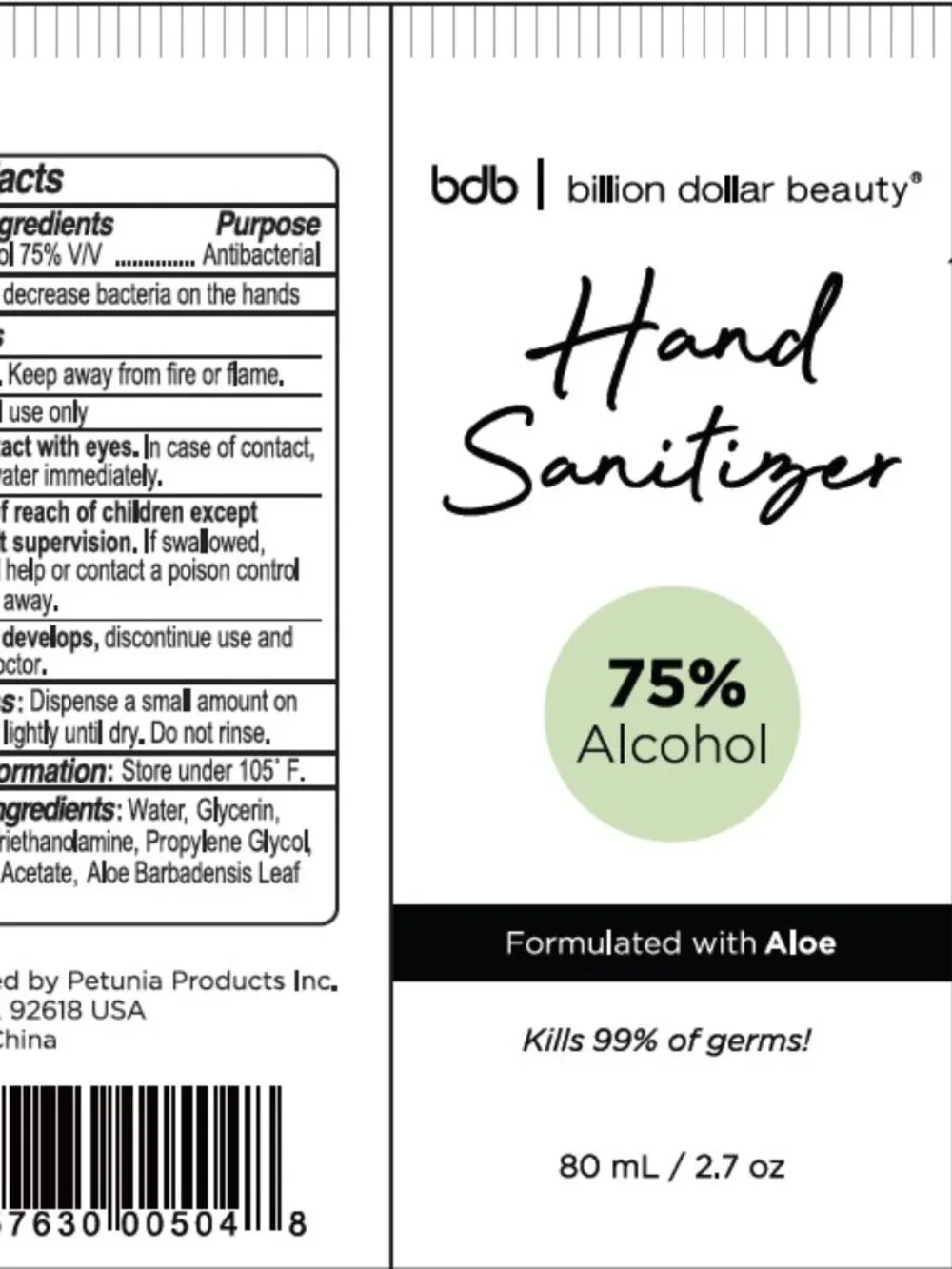 NEW Billion Dollar Beauty Hand Sanitizer with aloe